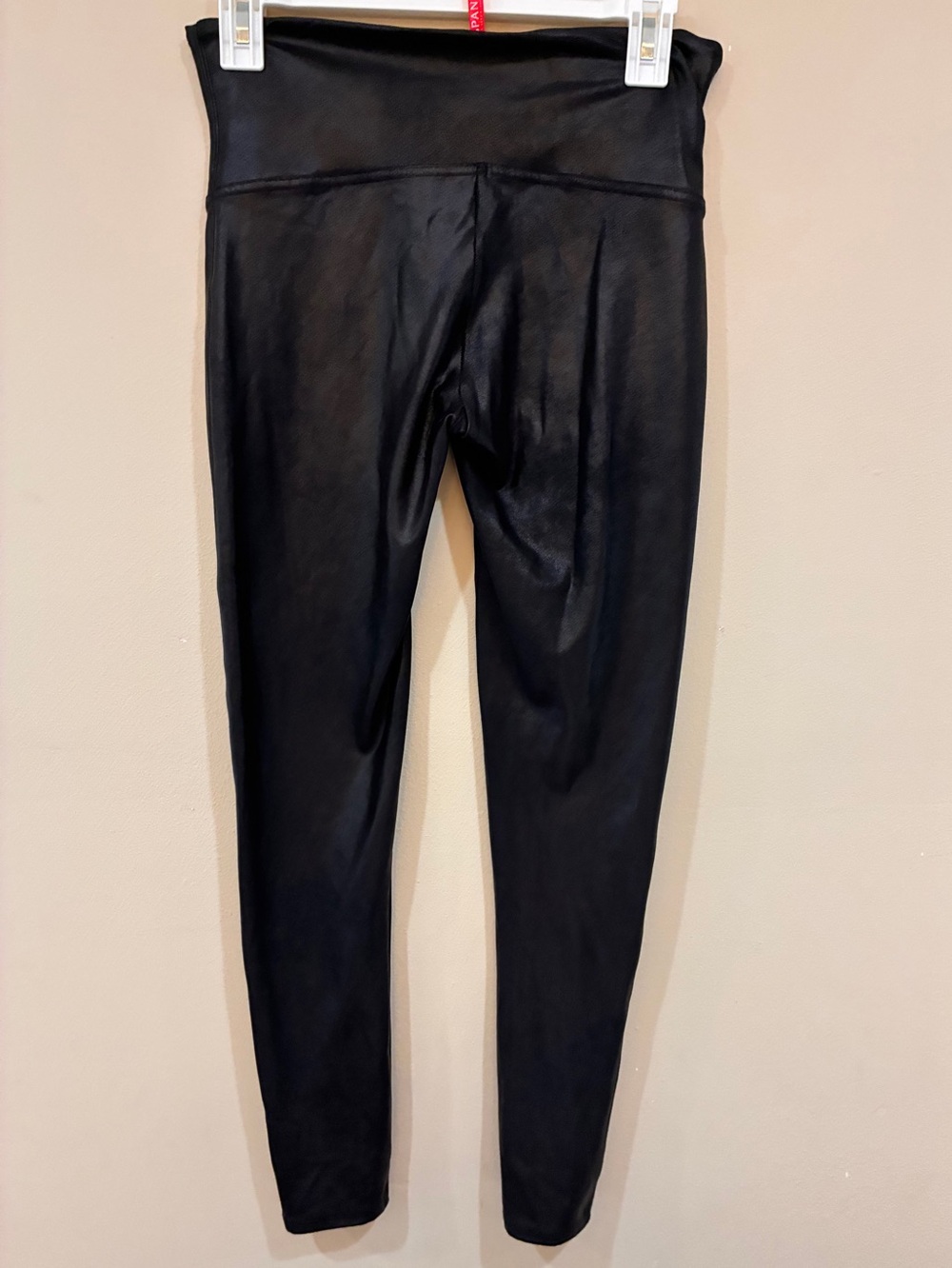 Spanx Faux Leather Black High-Waist Leggings size Petite Large - Picture 2 of 7